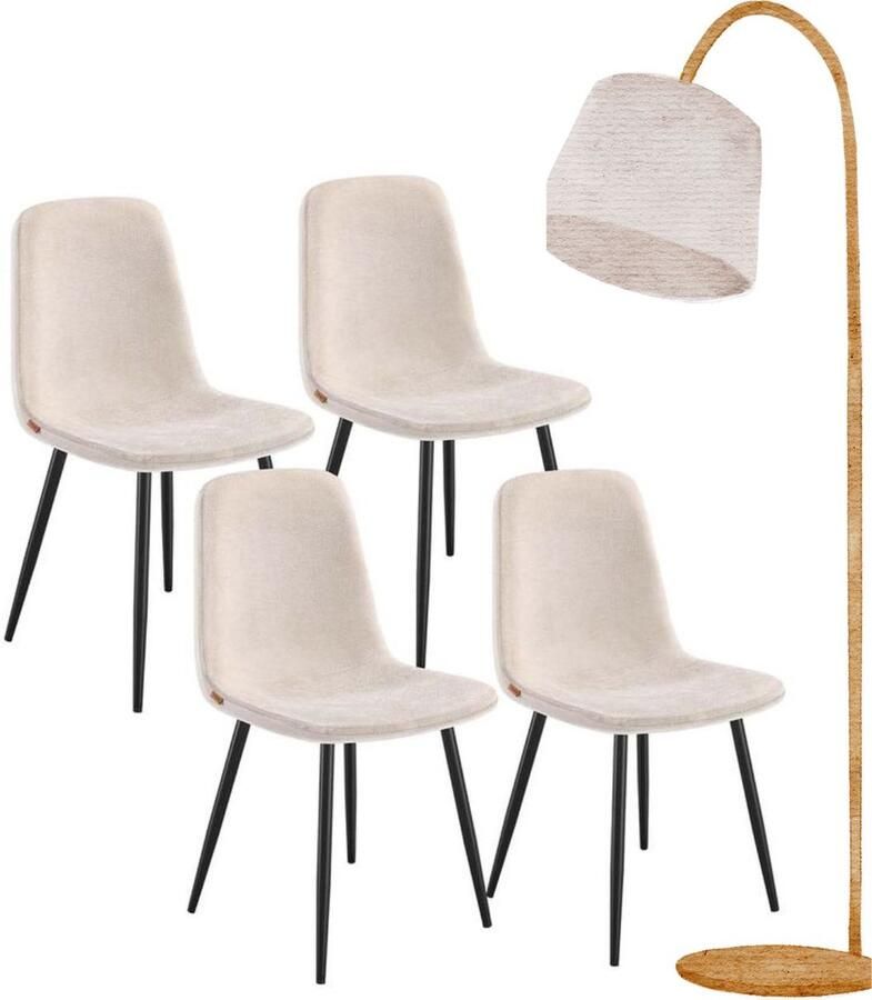Signature Home Eetkamerstoelen Set van 4 keukenstoelen gestoffeerde stoel metalen poten verstelbare poten gemakkelijk te onderhouden chenillestof PU met gletsjer-geïnspireerd patroon crèmewit