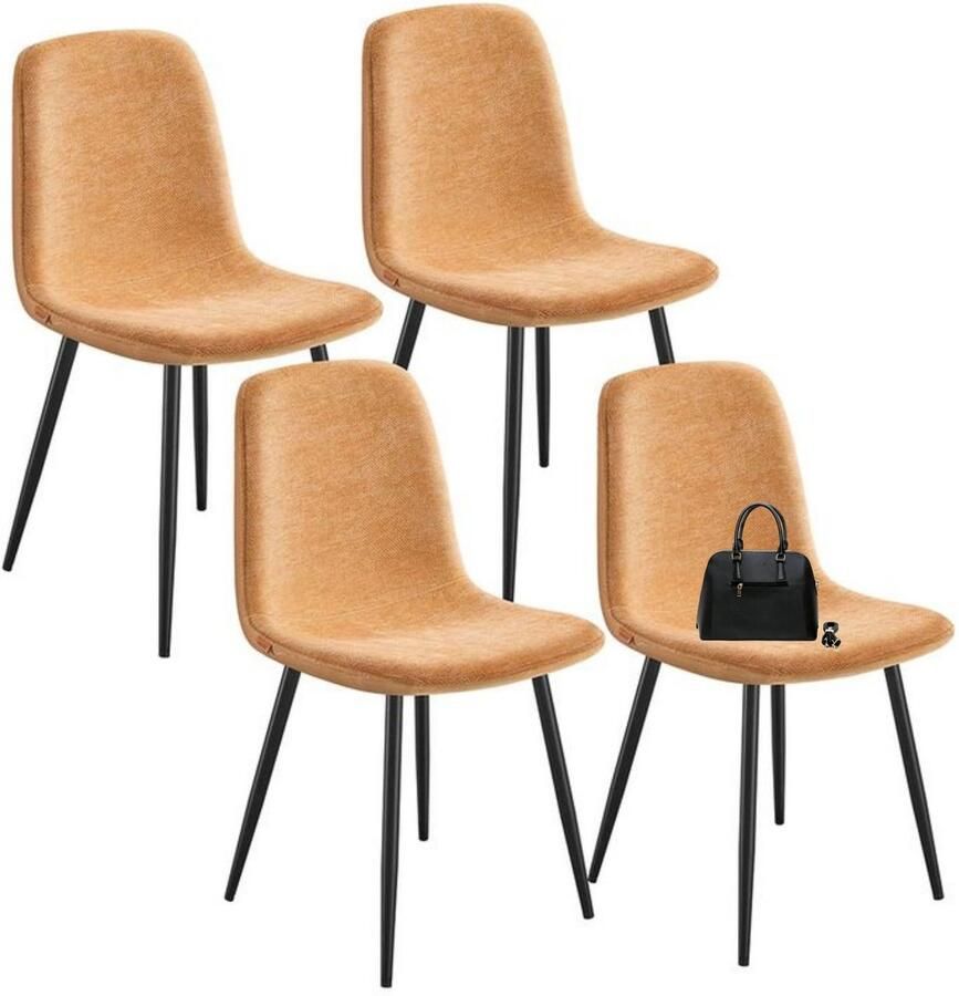 Signature Home Eetkamerstoelen Set van 4 Keukenstoelen Gestoffeerde stoel Metalen poten Verstelbare poten Gemakkelijk te onderhouden Chenille stof PU met gletsjer geïnspireerd patroon Karamelbruin