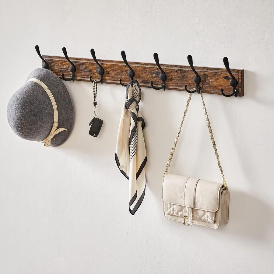 Signature Home Hove Wandkapstok met 21 Haken Kapstok 21 haken Muur Kapstok Industriële stijl Houten Metaal Bruin Zwart 81 4 cm