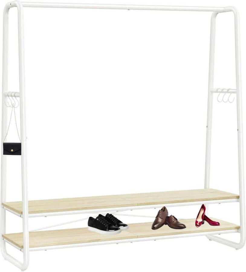 Signature Home Kledingrek Kledingkast 2 planken 6 S-haken stalen frame voor slaapkamer hal entree hal natuurlijk beige mat wit 45 x 138 x 160 cm