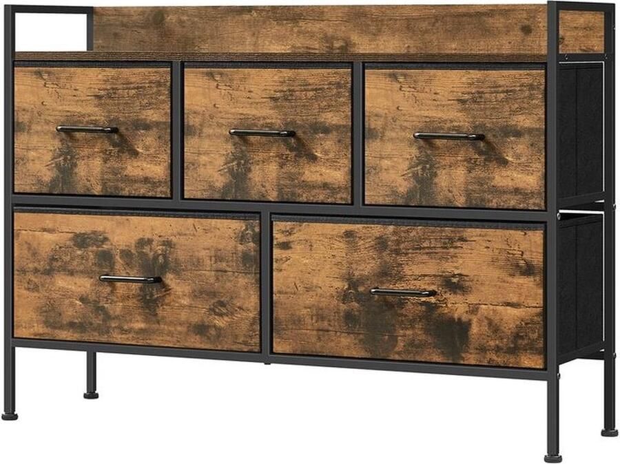 Signature Home Ladekast 5 Stoffen Dressoir Opbergkast Ladekast Slaapkamer kast Laden Met Handgrepen Bruin zwart