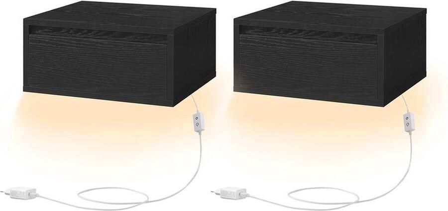 Signature Home Nachtkastje Set van 2 Hangend Nachtkastje LED licht met 3 kleuren zwevende wandplank zwart 35 x 40 x 18 cm