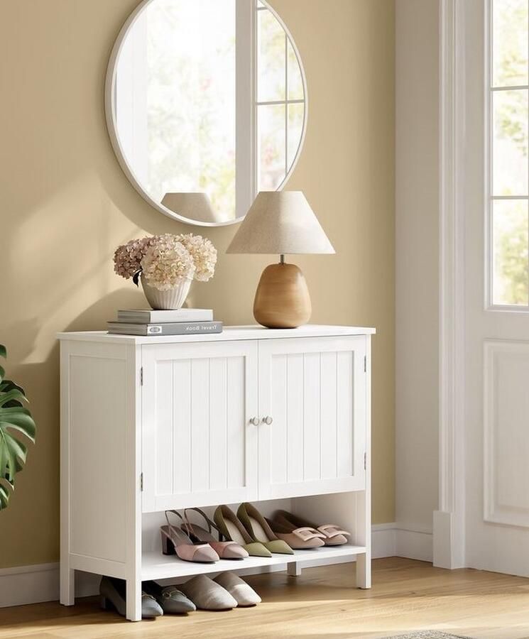 Signature Home Schoenenkast moderne landhuisstijl vrijstaande schoenenrek schoenenopberger kast met in hoogte verstelbare planken wit