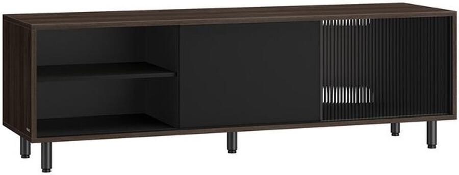 Signature Home Tv Kast tv-meubel tot 60 inch Tvkast in de woonkamer Kast geribbeld glas toolless technologie bruin-zwart 140cm