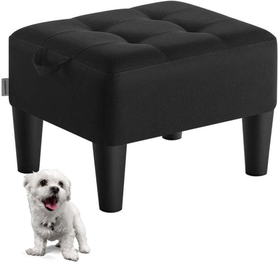 Signature Home Voetenbank kruk van imitatielinnen dikke bekleding draagvermogen 150 kg voor woonkamer slaapkamer hal zwart