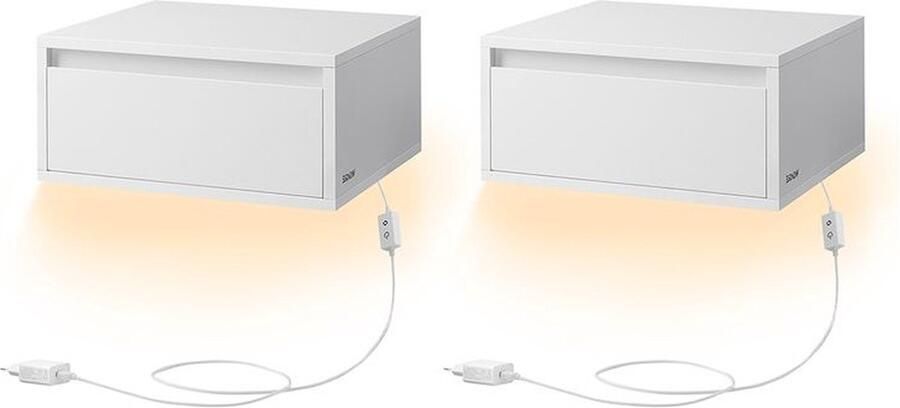 Signature Home Winni Nachtkastje van 2 HangendSet Nachtkastje licht met 3 kleuren zwevende wandplank lade wit -35 x 40 x 18 cm