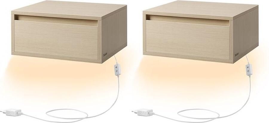 Signature Home Winnipeg Nachtkastje set van 2 Hangend Nachtkastje licht met 3 kleuren zwevende wandplank lade Beige 35 x 40 x 18 cm