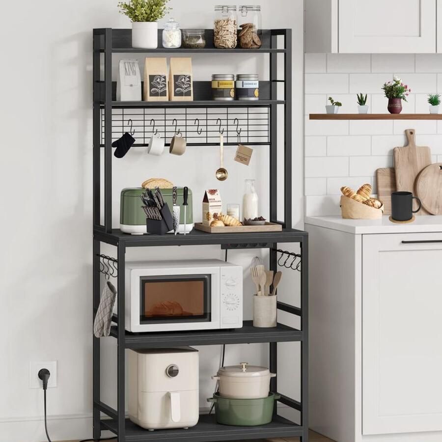 Signature Home Zanzi keukenrek staande keukenkast met stopcontacten magnetronkast met roosterblad 14 haken zwart