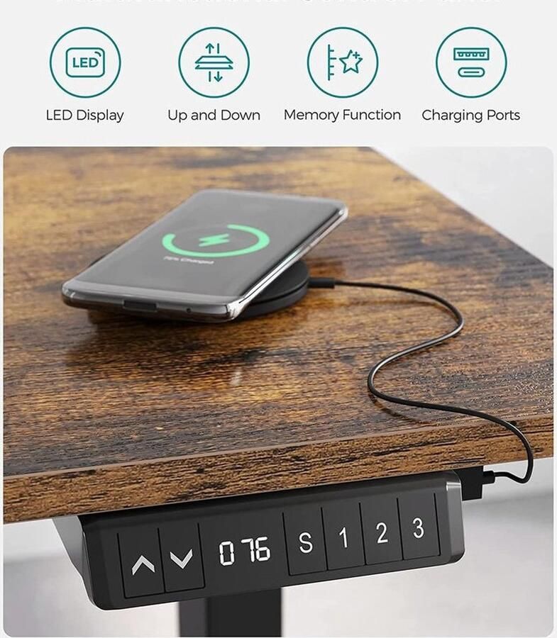 Signature Home Zit-sta Elektrisch bureau Zit-sta verstelbaar tafelonderstel bureau hoogte verstelbaar bureaustandaard zonder tafelblad met haken traploos verstelbaar geheugenfunctie staal zwart