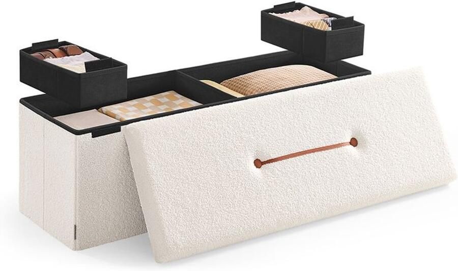 Furnibella -Opbergkruk – 38 x 110 x 38 cm – Crèmewit – Ruim & Stijlvol