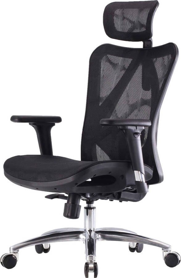 Sihoo bureaustoel ergonomisch verstelbare armleuning 150kg belastbaar ~ bekleding zwart frame zwart