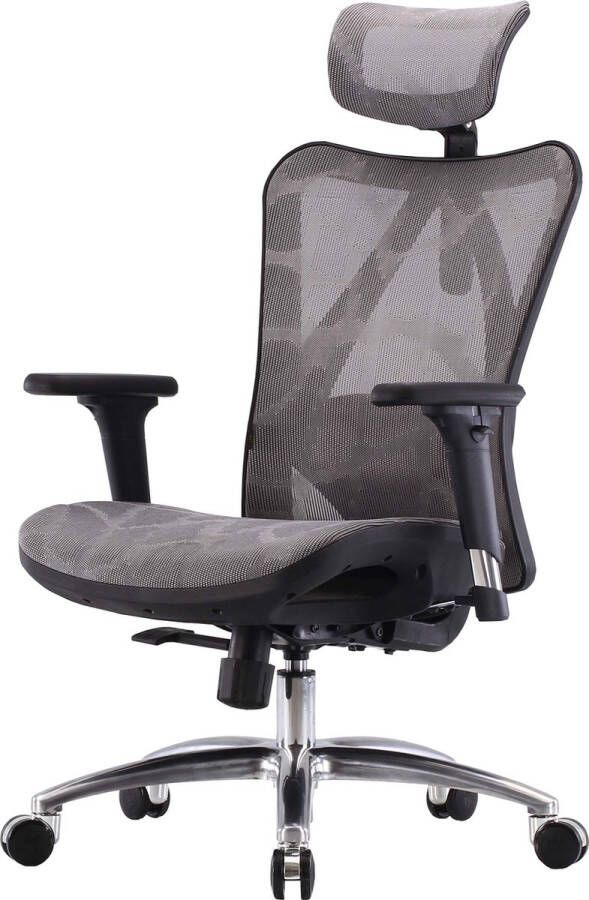 Sihoo bureaustoel ergonomisch verstelbare armleuning 150kg belastbaar ~ grijze bekleding zwart frame