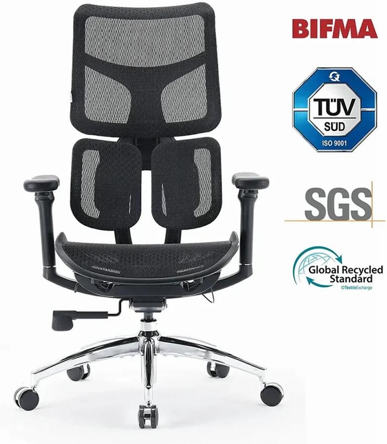Sihoo Doro S100 Ergonomische Bureaustoel Dubbele Dynamische Lendensteun & 5-Voudig Verstelbare Rugleuning 4D Gecoördineerde Armleuningen Verstelbaar Zitkussen BIFMA SGS Gecertificeerd Geschikt voor 150-190cm 78x63x124cm——Zwart - Foto 2