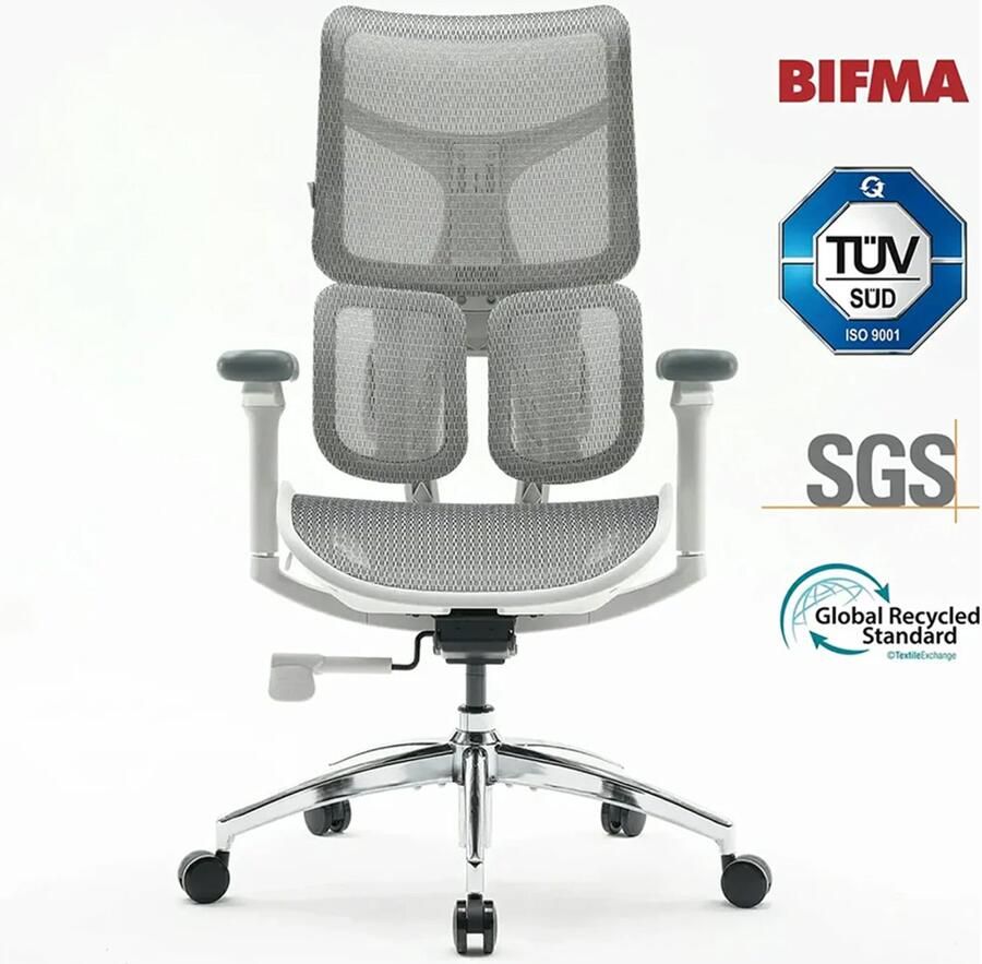 Sihoo Doro S100 Ergonomische Bureaustoel Dubbele Dynamische Lendensteun & 5-Voudig Verstelbare Rugleuning 4D Gecoördineerde Armleuningen Verstelbaar Zitkussen BIFMA SGS Gecertificeerd Geschikt voor 150-190cm 78x63x124cm——Wit - Foto 2