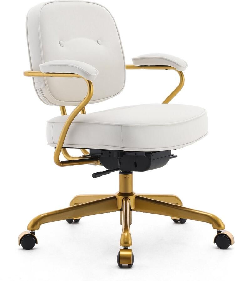 Sihoo L3D Mid-Century Bureaustoel Faux Lederen Ergonomische Bureaustoel Breed Zitkussen Gewatteerde Armsteun Bruin