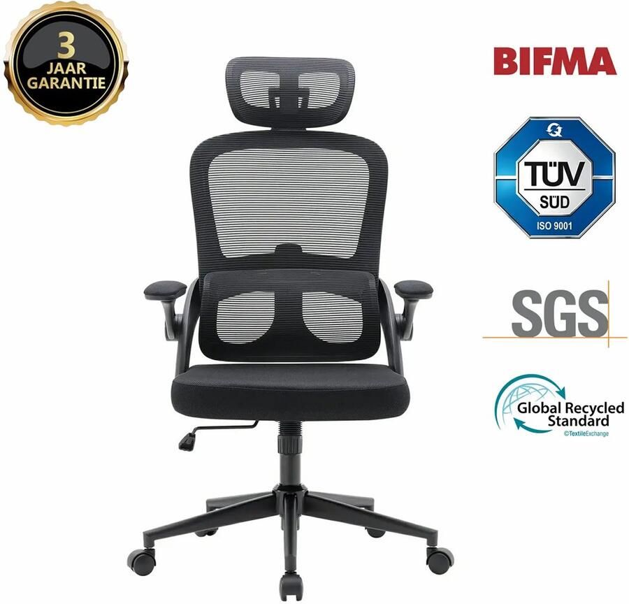 Sihoo M102C Ergonomische Bureaustoel Verstelbare Hoogte Lendensteun Inklapbare Armleuningen Breed Zitkussen Geschikt tot 136 kg TÜV & SGS BIFMA Gecertificeerd——zwart - Foto 2