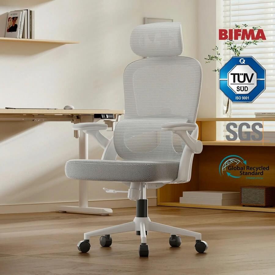Sihoo M102C Ergonomische Bureaustoel Verstelbare Hoogte Lendensteun Inklapbare Armleuningen Breed Zitkussen GS BIFMA Gecertificeerd Kantoor Thuis Gaming Wit - Foto 2