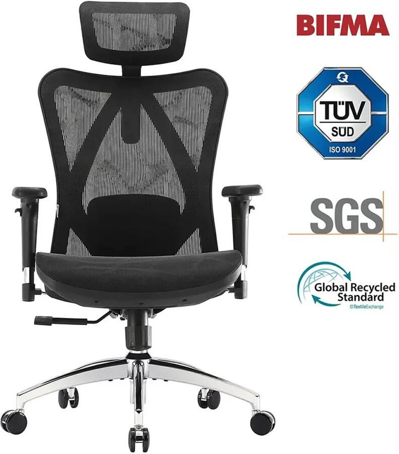 Sihoo M57 Ergonomische Bureaustoel met 3D-Armleuningen&Verstelbare Lendensteun-Premium Mesh Design voor Kantoor Thuiswerken 150kg Draagvermogen 8cm Hoogteverstelling-3 Standen Kantelmechanisme (110° 116° 126°)-SGS BIFMA Gecertificeerd——Zwart - Foto 2