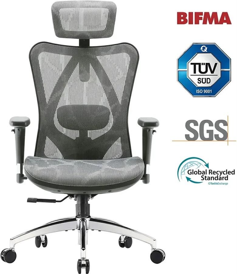 Sihoo M57 Ergonomische Bureaustoel met 3D-Armleuningen&Verstelbare Lendensteun-Premium Mesh Design voor Kantoor Thuiswerken 150kg Draagvermogen-8cm Hoogteverstelling-3 Standen Kantelmechanisme (110° 116° 126°)-SGS BIFMA Gecertificeerd——Donkergrijs - Foto 2