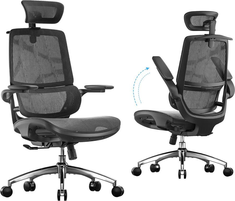 Sihoo M59AS Ergonomische Bureaustoel 3D Opklapbare Armleuningen Dubbel Rugleuningontwerp en Dynamische Lendensteun Kantoor Thuis Gaming Zwart