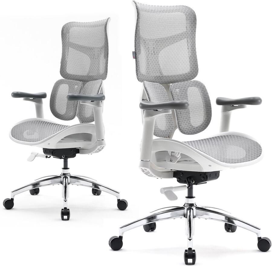 Sihoo S100 Ergonomische Bureaustoel Dubbele Dynamische Lendensteun Gamestoel Wit