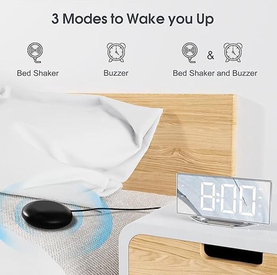 Silet Dual alarm voor slaapkamer en slechthorenden wekkerradio trilplaat trilkussen wekker met tril functie wekker met trilkussen wekker digitaal wekker alarm bed shaker klok met trilschijf wekker met trilkussen voor doven en slechthorenden