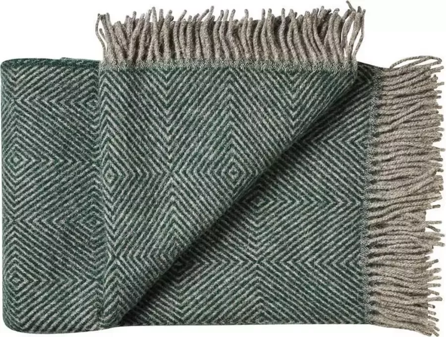 silkeborg uldspinderi Plaid groen wol visgraat grote maat ook als deken voor eenpersoonsbed