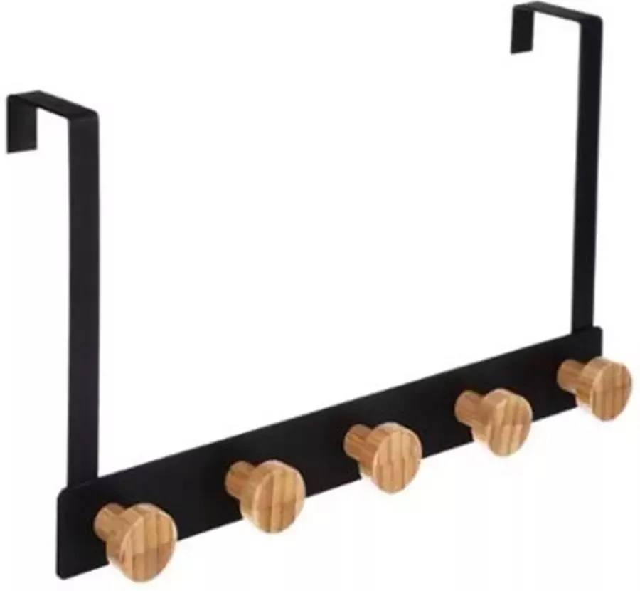 Silumen Metalen deurhouder met 5 bamboehaken Overig Zwart