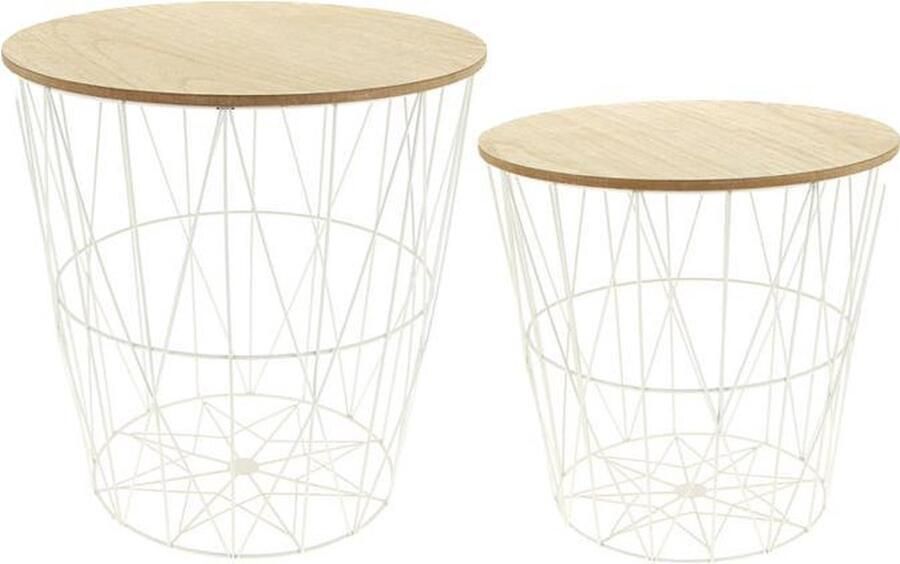 Silumen Bijzettafel met afneembare hoes wit Ø38cm met grenenhouten poten Metaal|Hout Wit