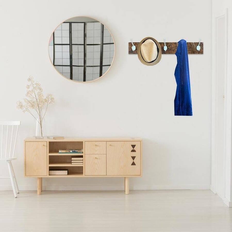 Silumen Houten wandgemonteerde jasdeur 5 witte haken Fer|Manguier Wit