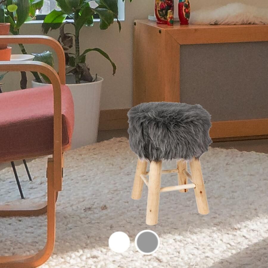 Silumen Kruk poef bont effect pin feet Polyester|Pin|Mousse Grijs Gris