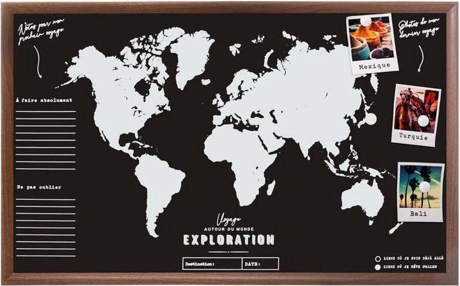 Silumen Leisteen board houten wereldkaart 78x48cm Hout Wit