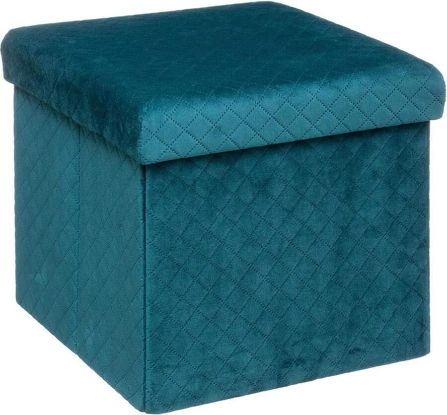 Silumen Opvouwbare fluwelen pouf opbergdoos 31 cm Overig Blauw Bleu
