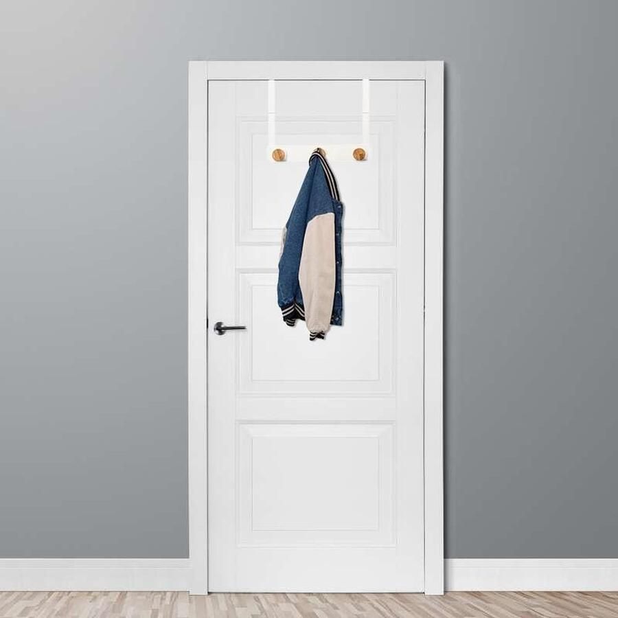 Silumen Witte metalen deurhouder met 3 bamboehaken Bois|Metaal Wit