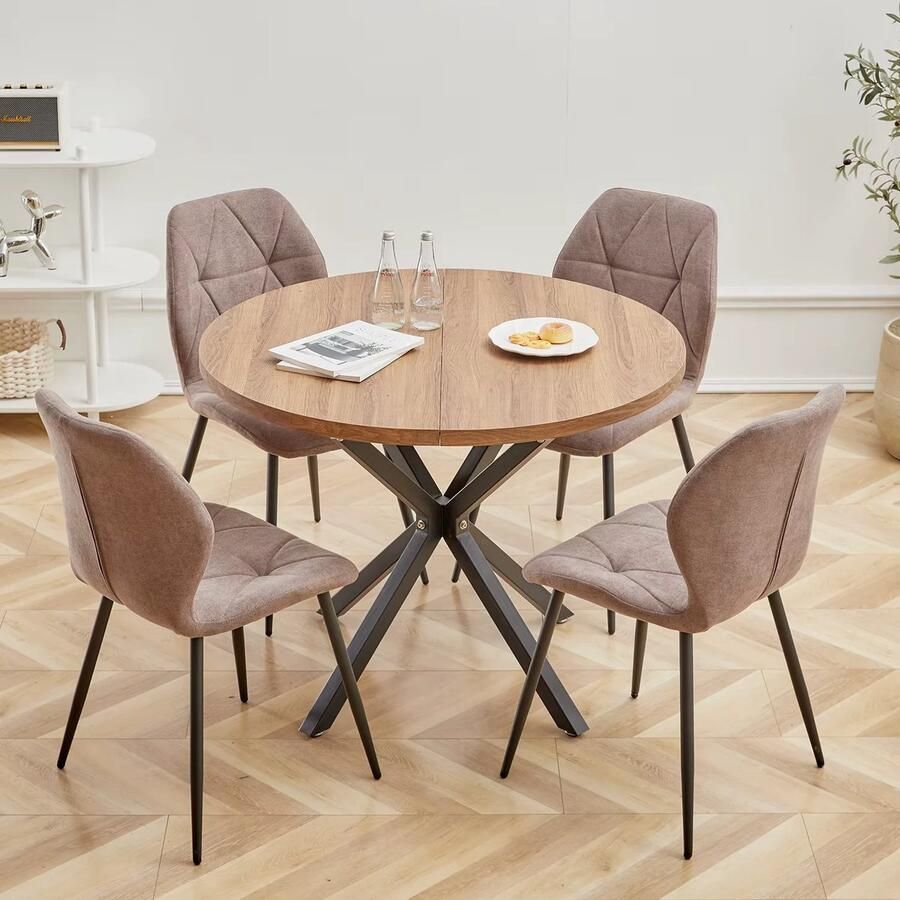 Simple Solutions Nordic Ronde Houten Eettafel Donkerbruin Hout Massief Staal Stijlvol Decoratief Woonkamer Keuken Kantoor Design Rond Interieur Rituals