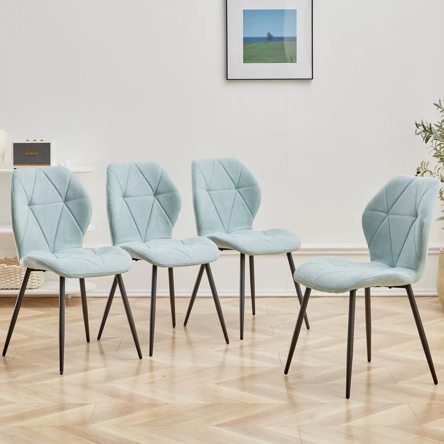 Simple Solutions Set van 4 Eetkamerstoelen Mintgroen – Linnen Bekleding – Comfortabele Keukenstoelen met Zwarte Metalen Poten – Scandinavisch Design – Rituals
