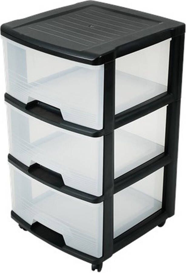 Simplestore Transparante Ladekast 3 diepe lades Met wielen 37 x 39 x 66 cm Inhoud 3x 20L