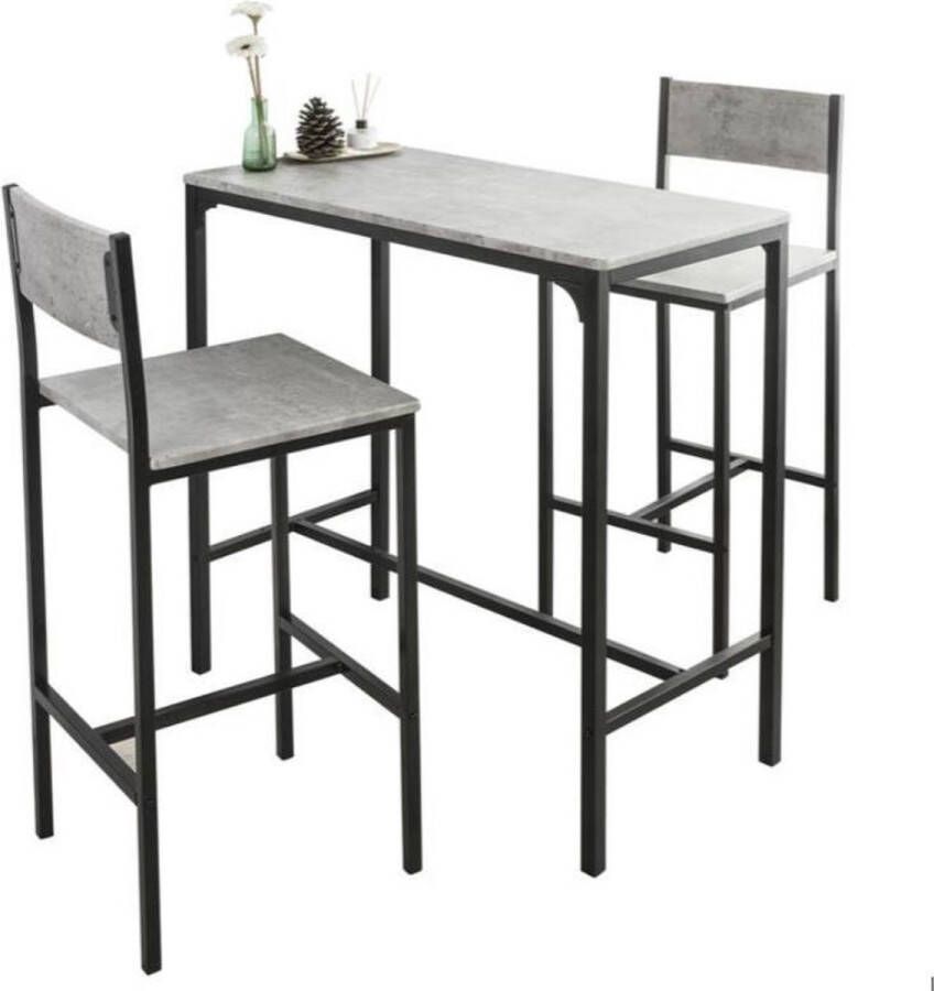 Simpletrade Bartafel set Bar 2 Barkrukken Hout Grijs 89x45x87 cm