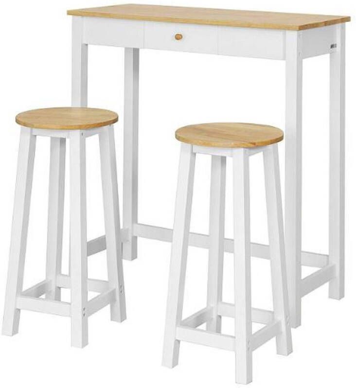 Simpletrade Bartafel set Bartafel met barstoelen 2 Barkrukken Lade 95x40x107 cm