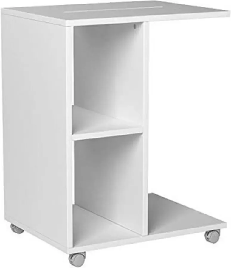 Simpletrade Bijzettafel met gleuf voor iPad Salontafel wit C vorm 59 5 x 37 x 14 5cm