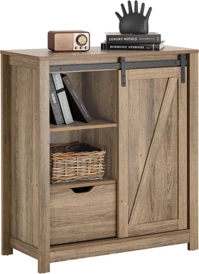 Simpletrade Dressoir Met Schuifdeur Halkast Boekenkast 5 Planken 1 Lade Vintage 80x91x35cm