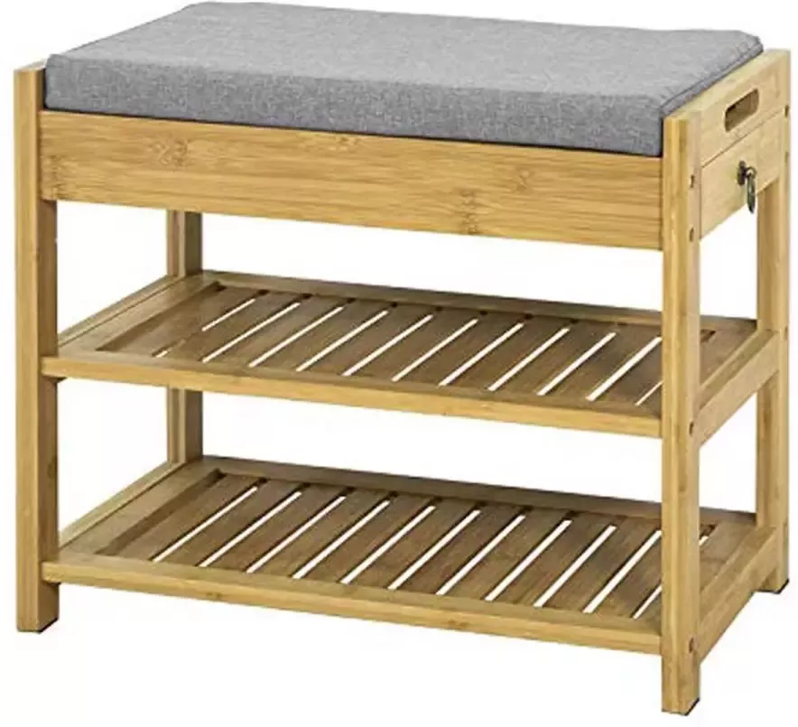 Simpletrade Schoenenbank Schoenenrek 2 legplanken Lade Bamboe 55x46x30 cm