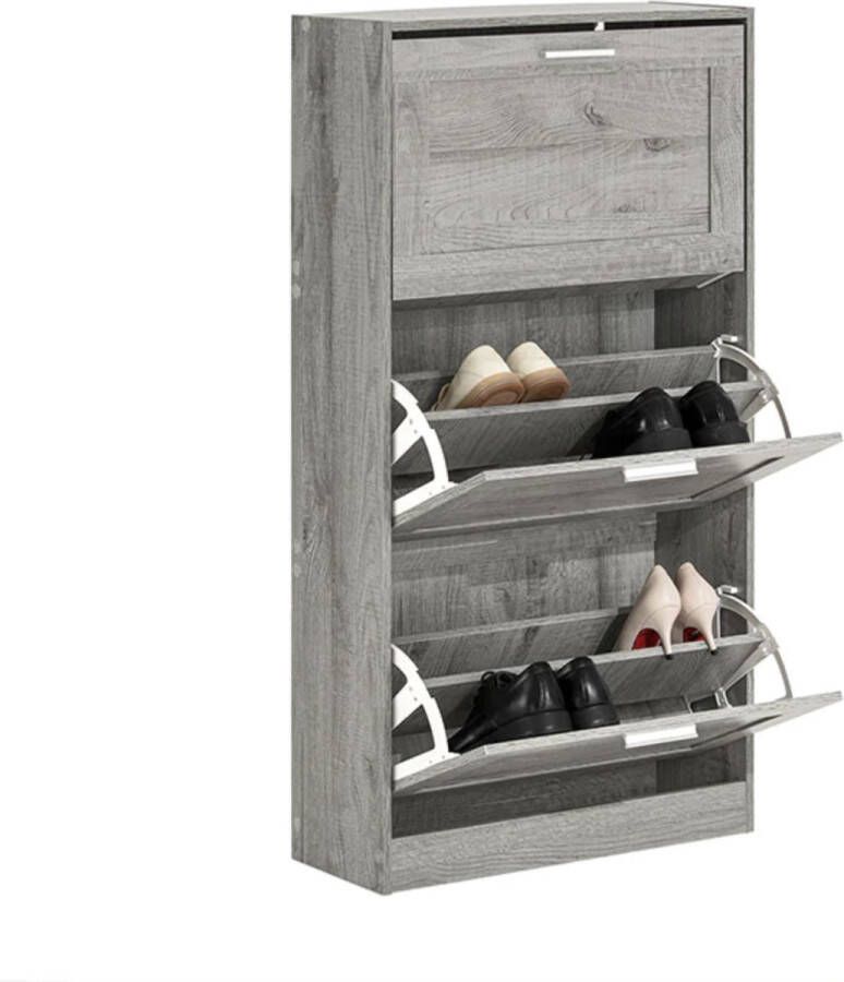 Simpletrade Schoenenkast Met 3 Kleppen Schoenenrek 24 Paar Schoenen 60x115x23cm Grijs