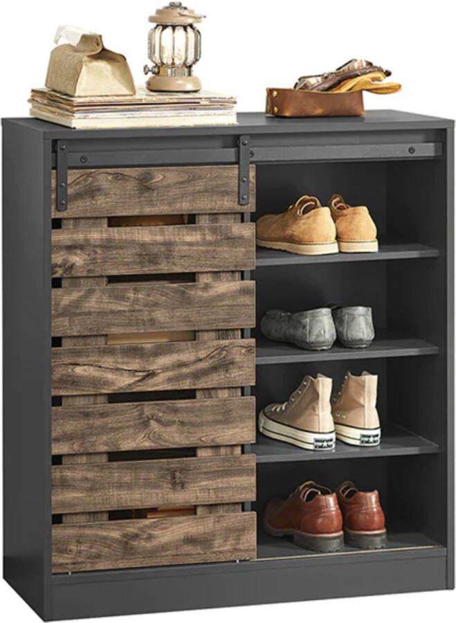 Simpletrade Schoenenkast met Schuifdeuren Opbergkast 8 Legplanken Veelzijdig MDF Zwart 80x89x35cm