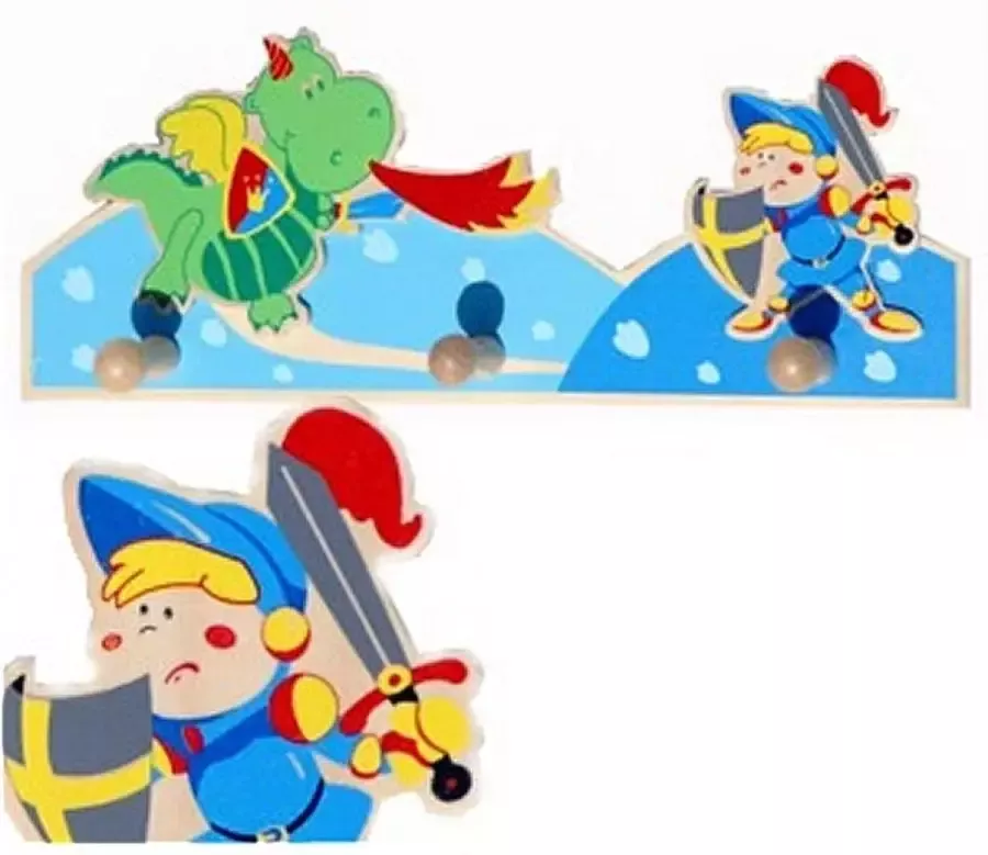 Simply for kids Houten Kapstok Ridder met 3 Haakjes Decoratief Kinderkamer Accessoire
