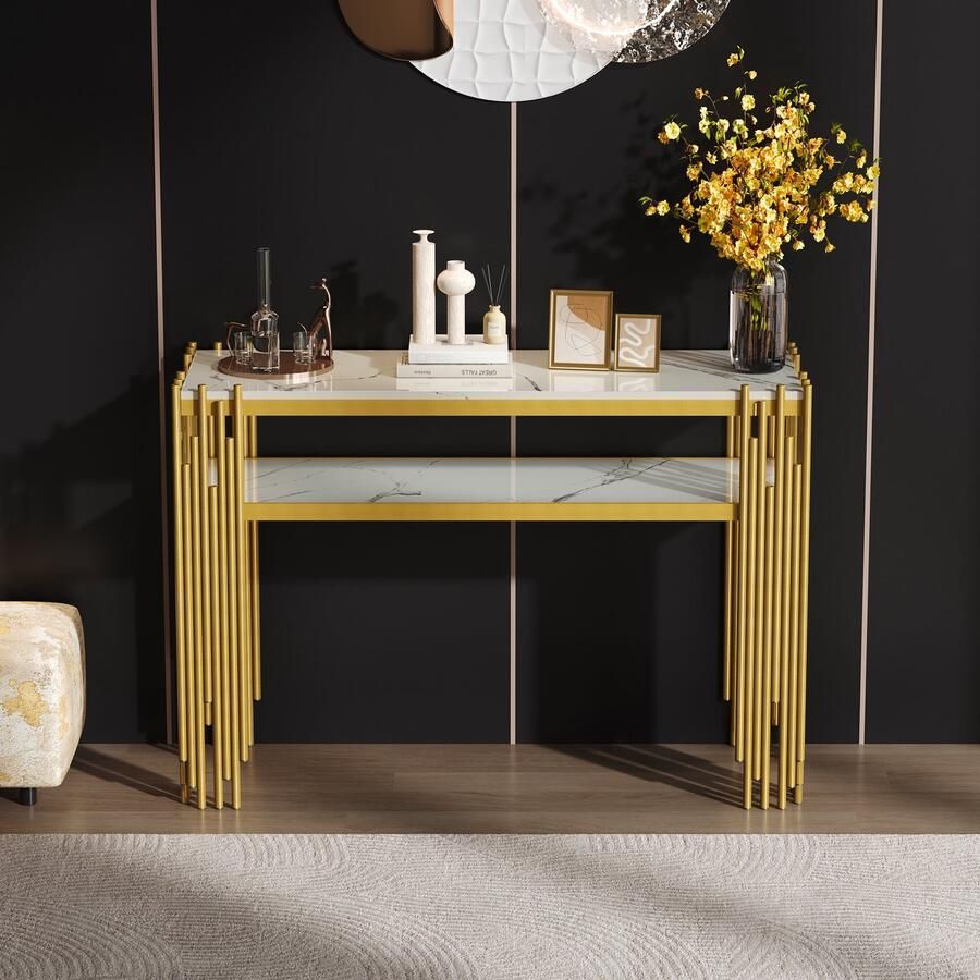 Singularity Bijzettafel 128 x 44 x 80 cm Mid Century Modern Wit romp Gouden poten MDF