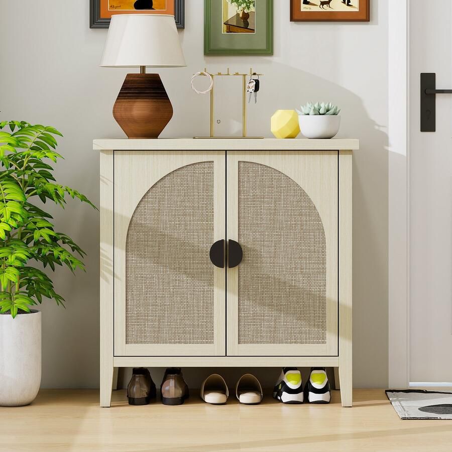 Singularity Dressoir-Natuurlijke kleur-Maak van rotan-Ladekast met gebogen rotanrand-Modern dressoir