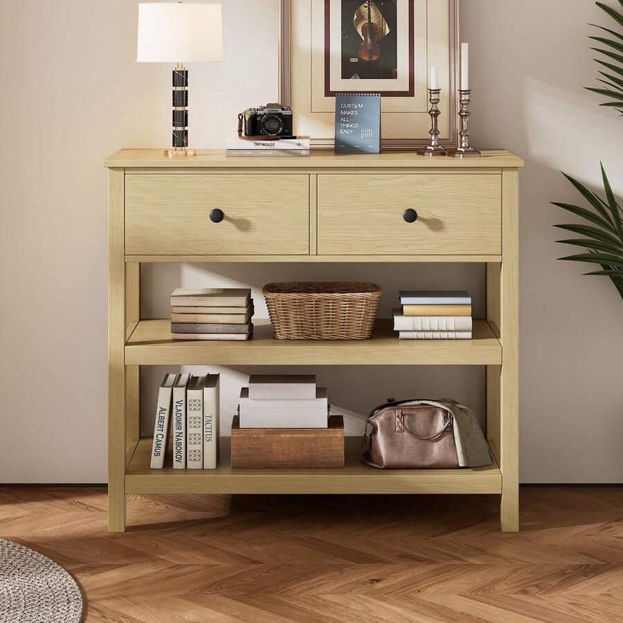 Singularity Dressoir Vintage stijl Console met laden en open schap Natuurlijke kleur