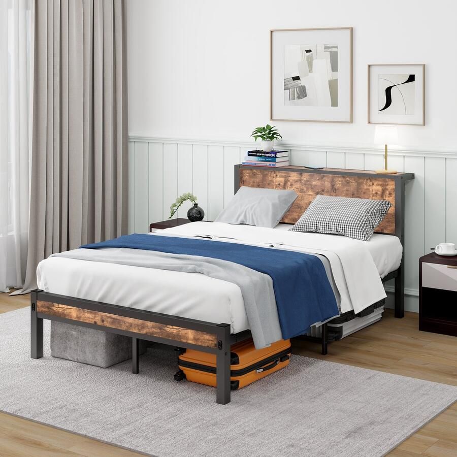 Singularity Eenpersoonsbed 120 x 200 cm metalen bedframe Vintage Bruin Zonder matras