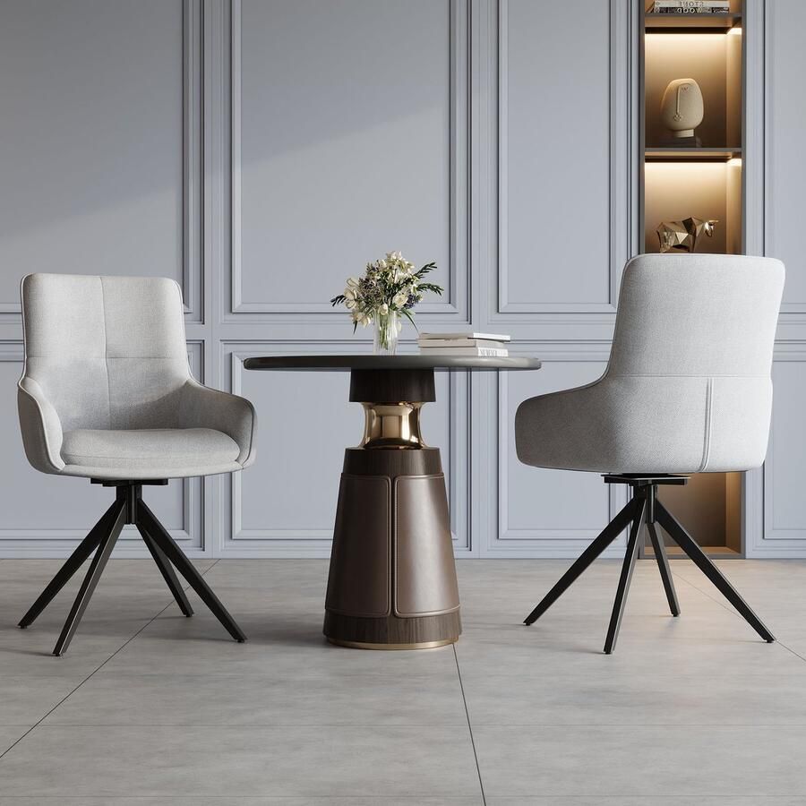 Singularity Eetkamerstoel 2 stuks Ergonomisch ontwerp Draaibaar Extra dikke zitkussen Verstelbare voetsteun Grijs